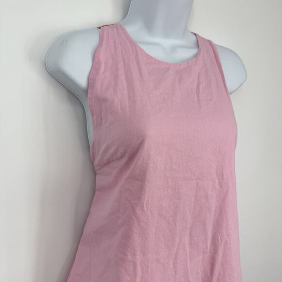 Petal and Pup Tai Bow Back Mini Dress Size Medium Pink Cotton Pockets - Picture 4 of 15